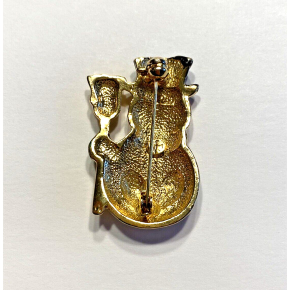 Signed SFJ Christmas Brooch Goldtone Snowman Red Green Festive Fun Holiday Pin - Picture 3 of 6